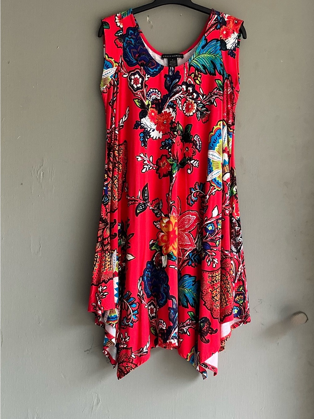 Grace Elements Bright Red Floral Handkerchief-Hem Dress